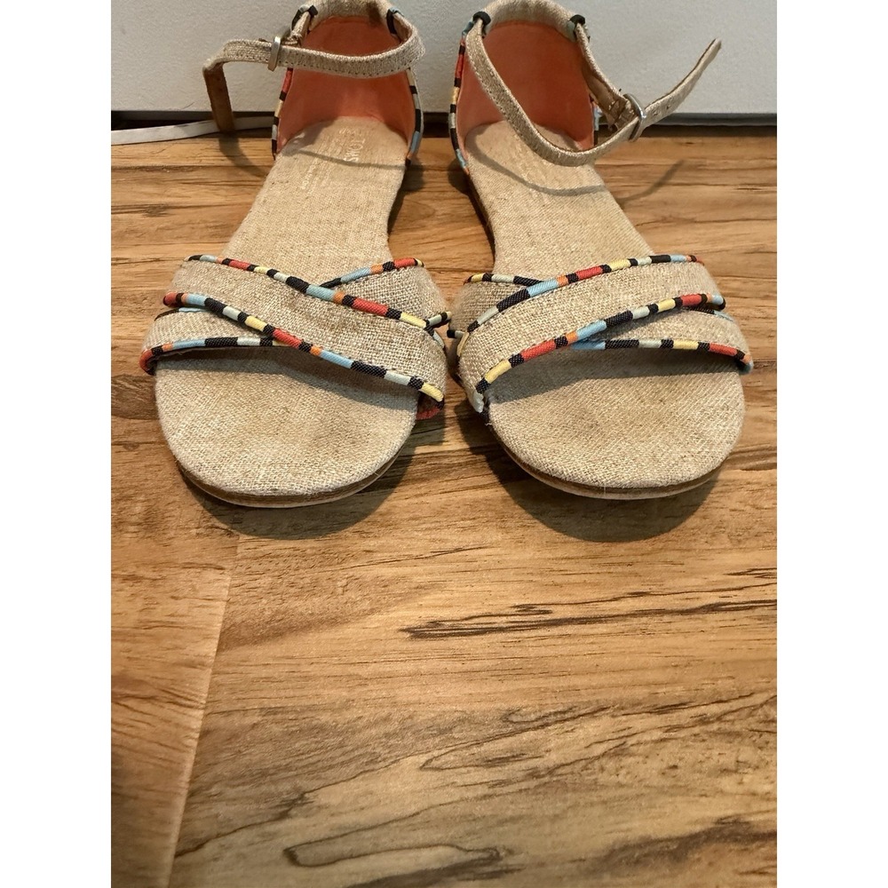 TOMS Correa Burlap‎ Ankle Strap Sandals Natural Tan Multi-Color Striped 8